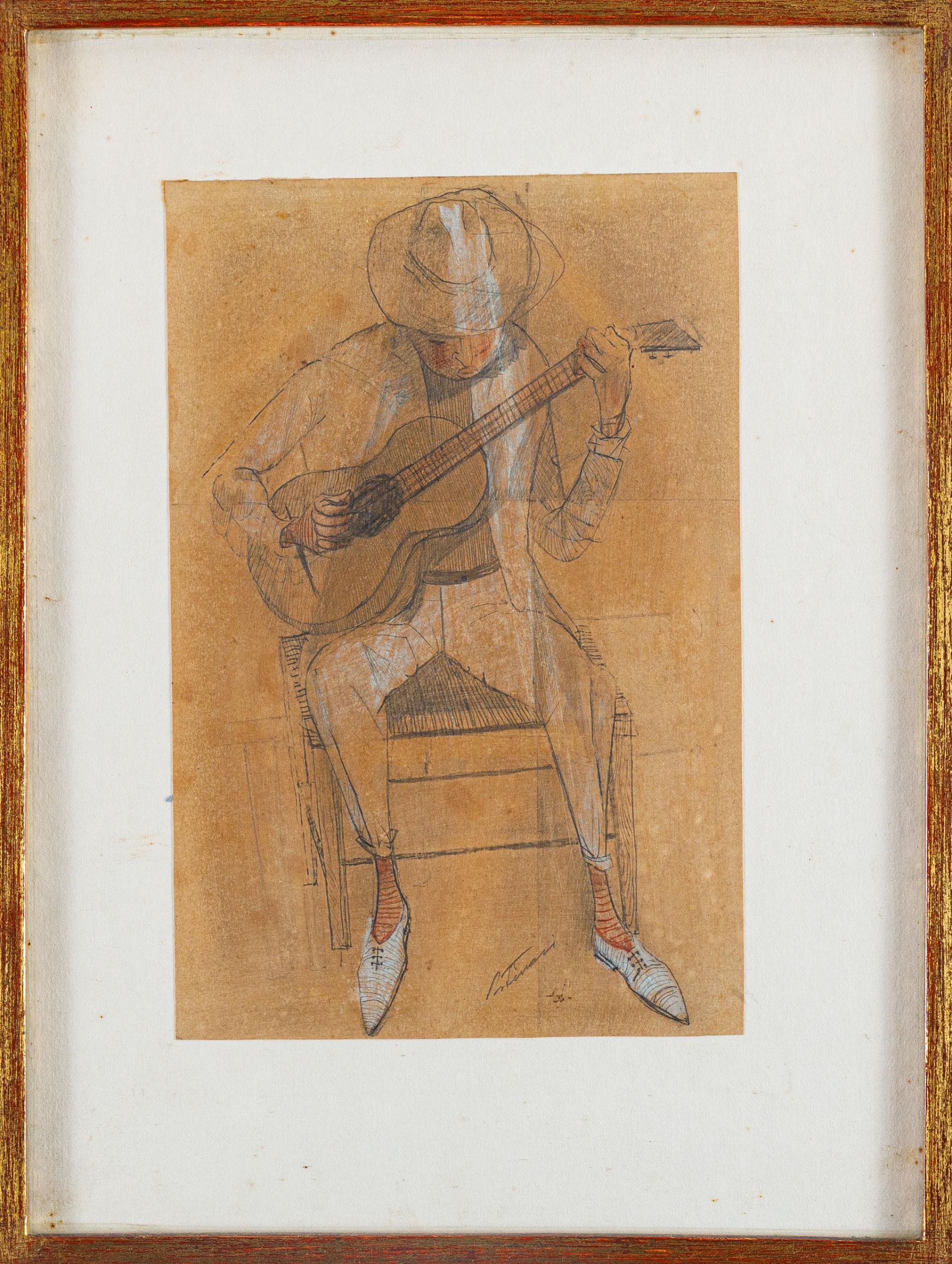 Candido Portinari - Músico, 1961, desenho a grafite e lápis de cor sobre papel, 27 x 18 cm