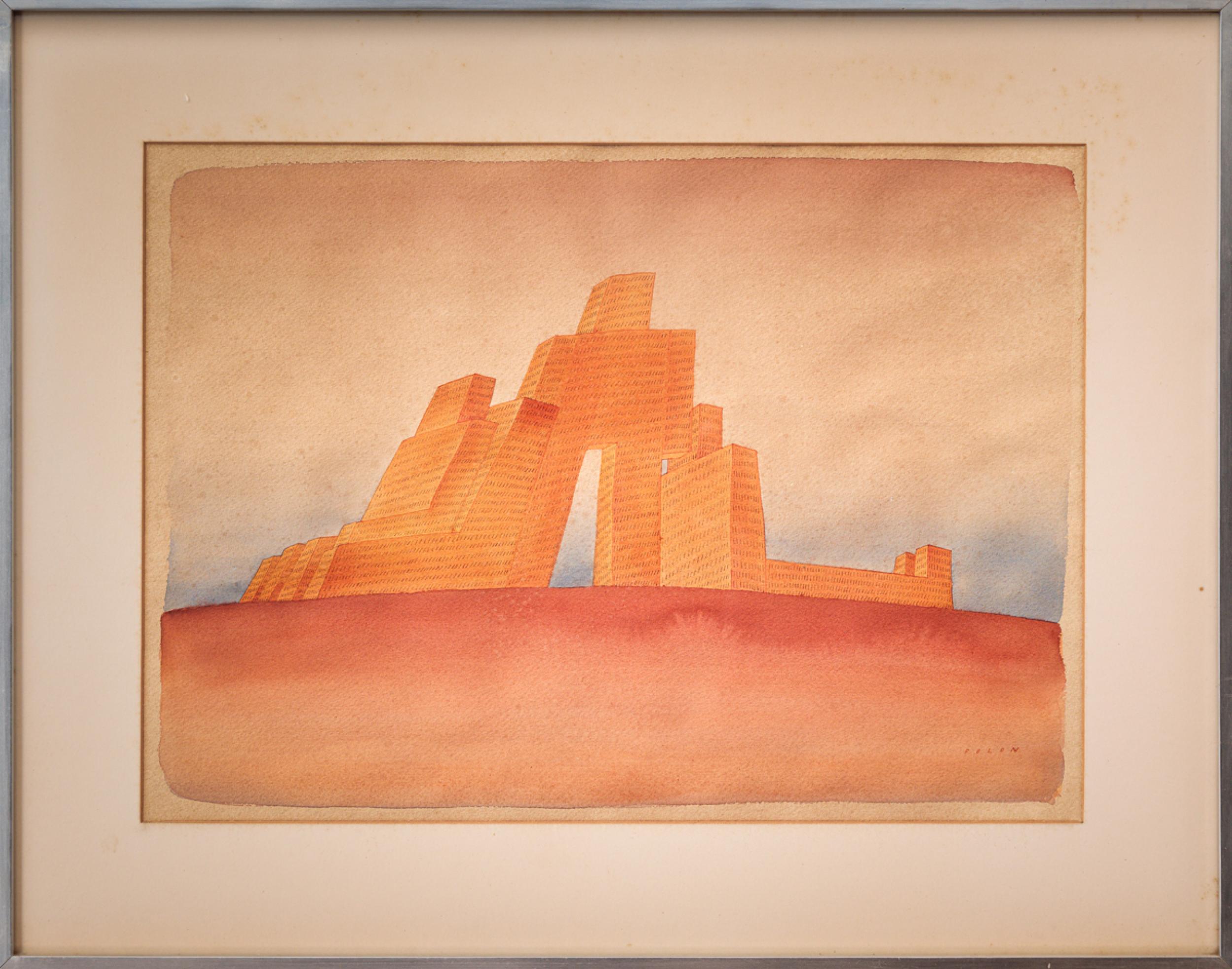 Jean Michel Folon - Metrópolis, s.d., aquarela sobre papel, 44 x 61 cm