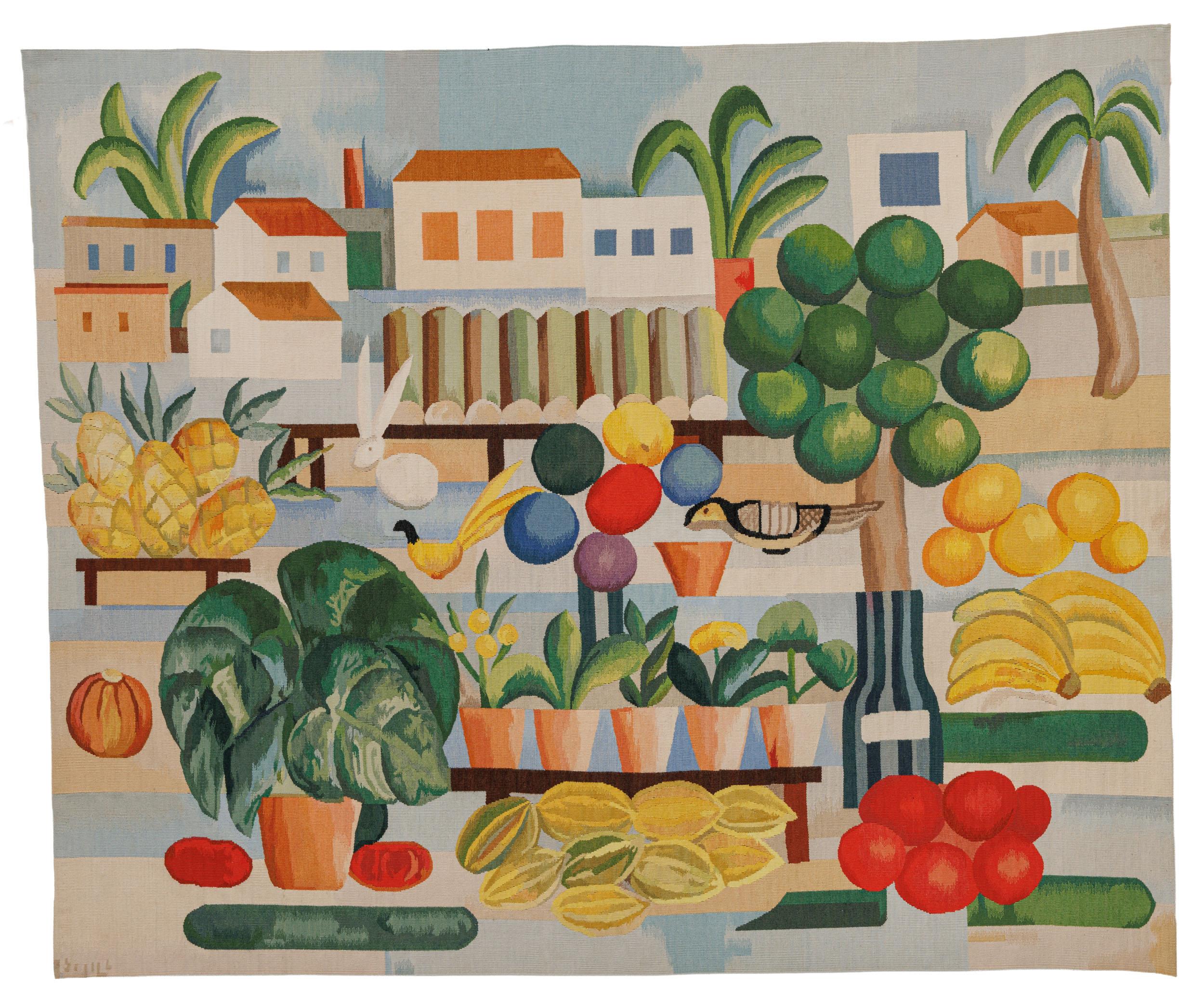 Tarsila do Amaral - A Feira, 2017, tapeçaria feita a mão em ponto fino, 160 x 130 cm