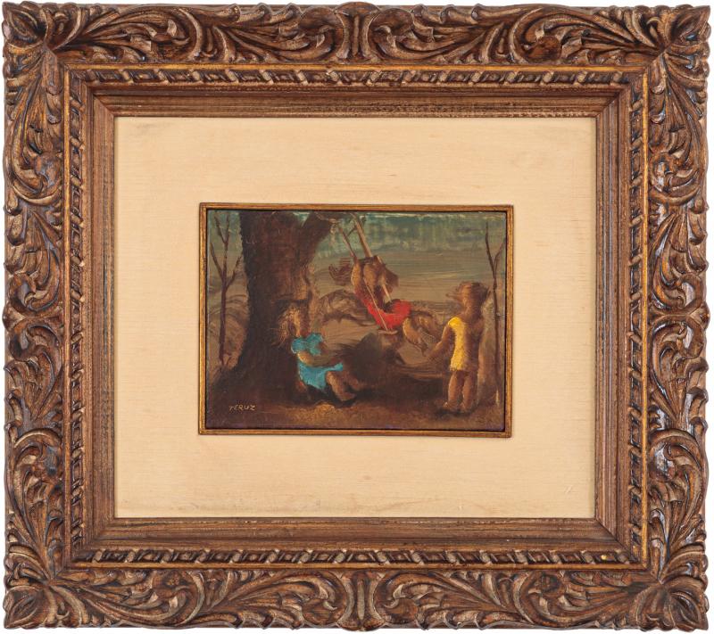 Orlando Teruz - Meninas no Balanço 1969 óleo sobre tela 16 x 22 cm