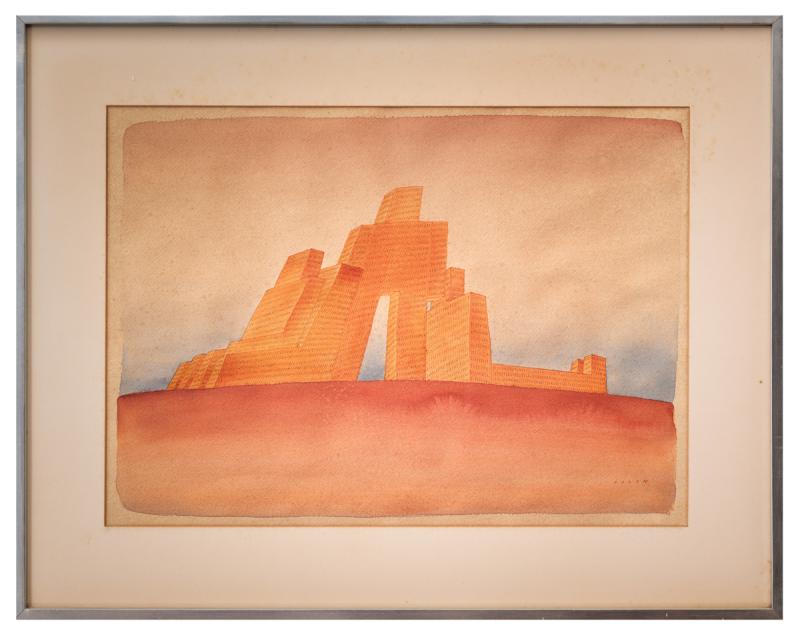 Jean Michel Folon - Metrópolis, s.d., aquarela sobre papel, 44 x 61 cm