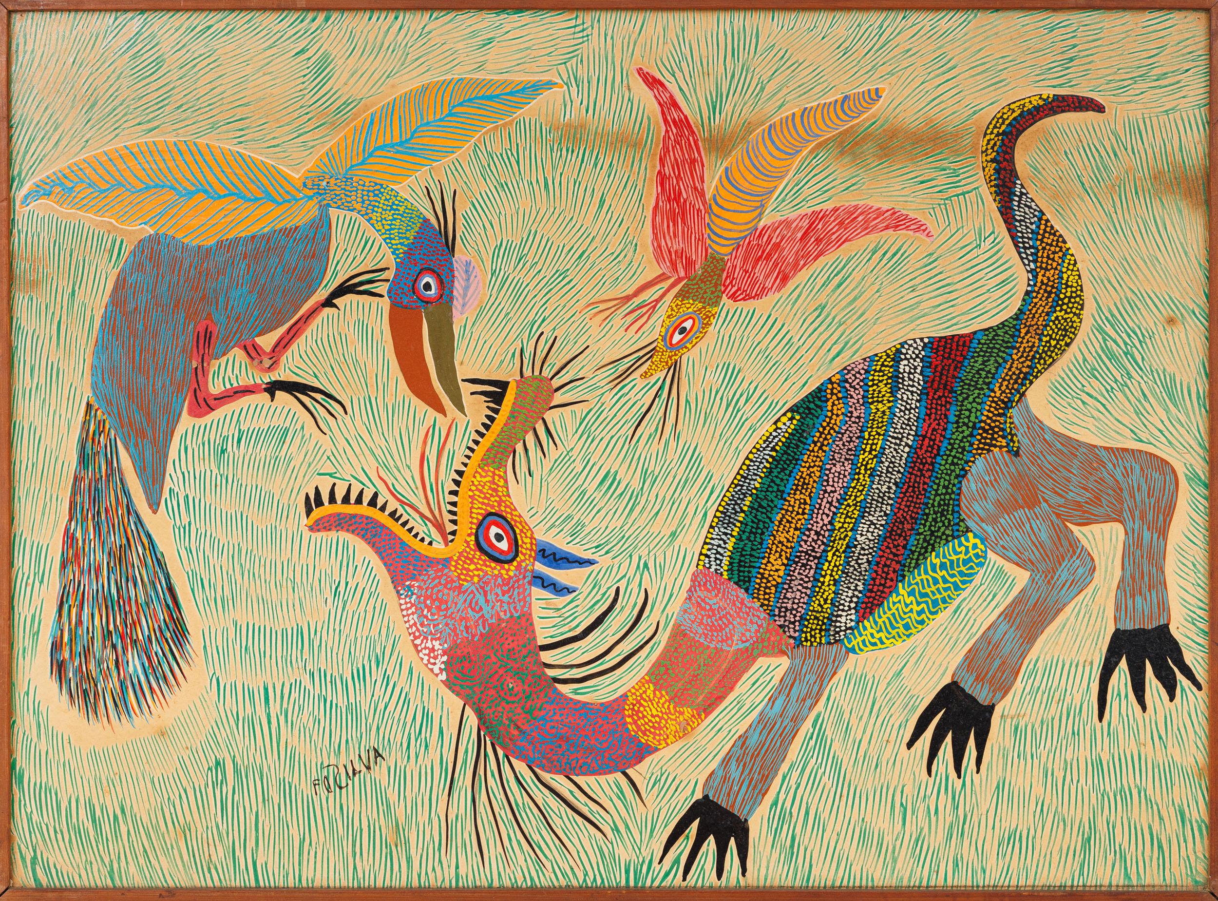 Chico da Silva - Bichos Fantásticos, s.d., óleo sobre placa, 57 x 77 cm