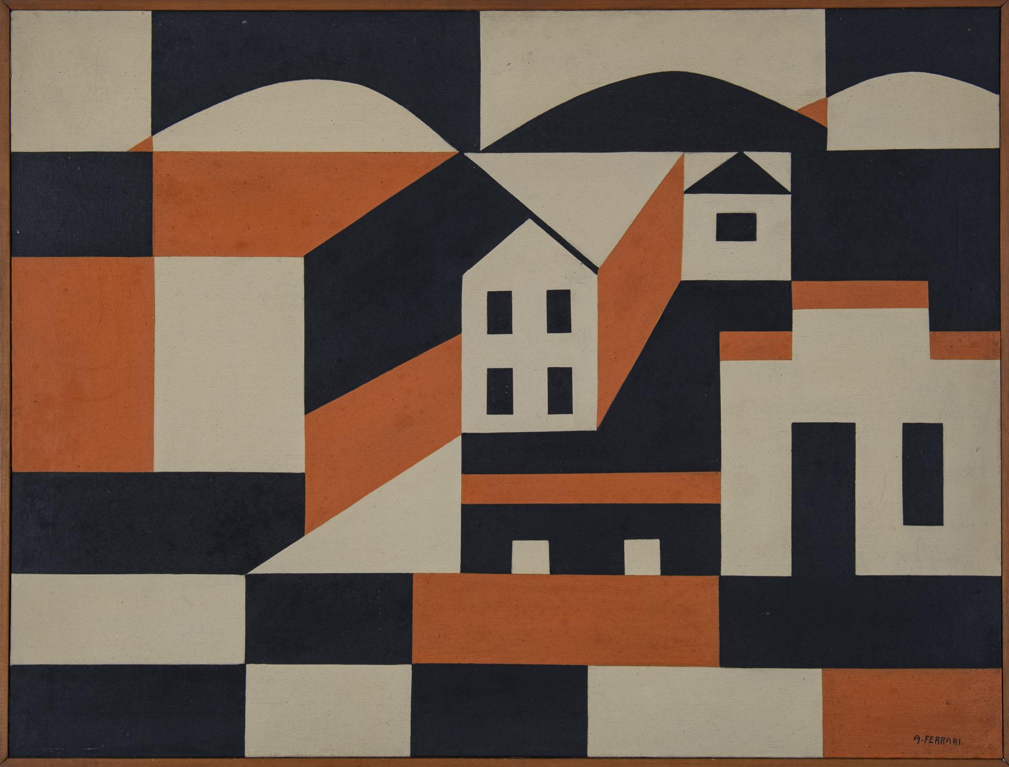 Arnaldo Ferrari - Igreja e Casas, 1960, óleo sobre tela, 62 x 81,5 cm