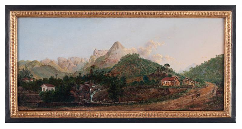 Nicolau Facchinetti - Barreira do Rio Soberbo, 1882, óleo sobre madeira, 21 x 46 cm