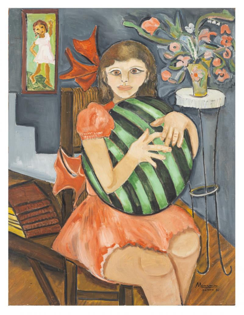 Maria Carmen - Auto-retrato com bola, 1980, óleo sobre duratex, 80 x 60,5 cm