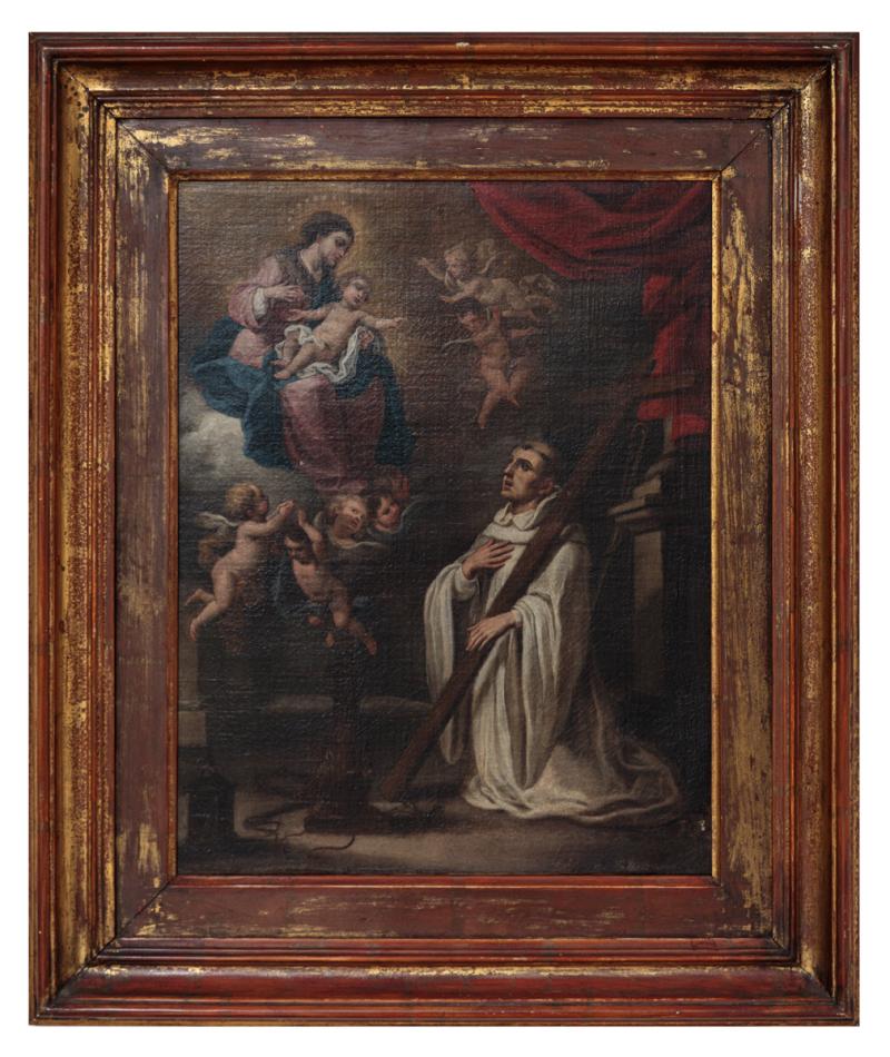 Bartolomé Esteban Murillo (atribuído) - Aparição da Virgem a São Bernardo, séc. XVII, óleo sobre tela, 58,5 x 46 cm