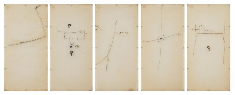Mira Schendel - Sem título, 1966, monotipia sobre pepal de arroz japonês, 46,5 x 23 cm (cada)