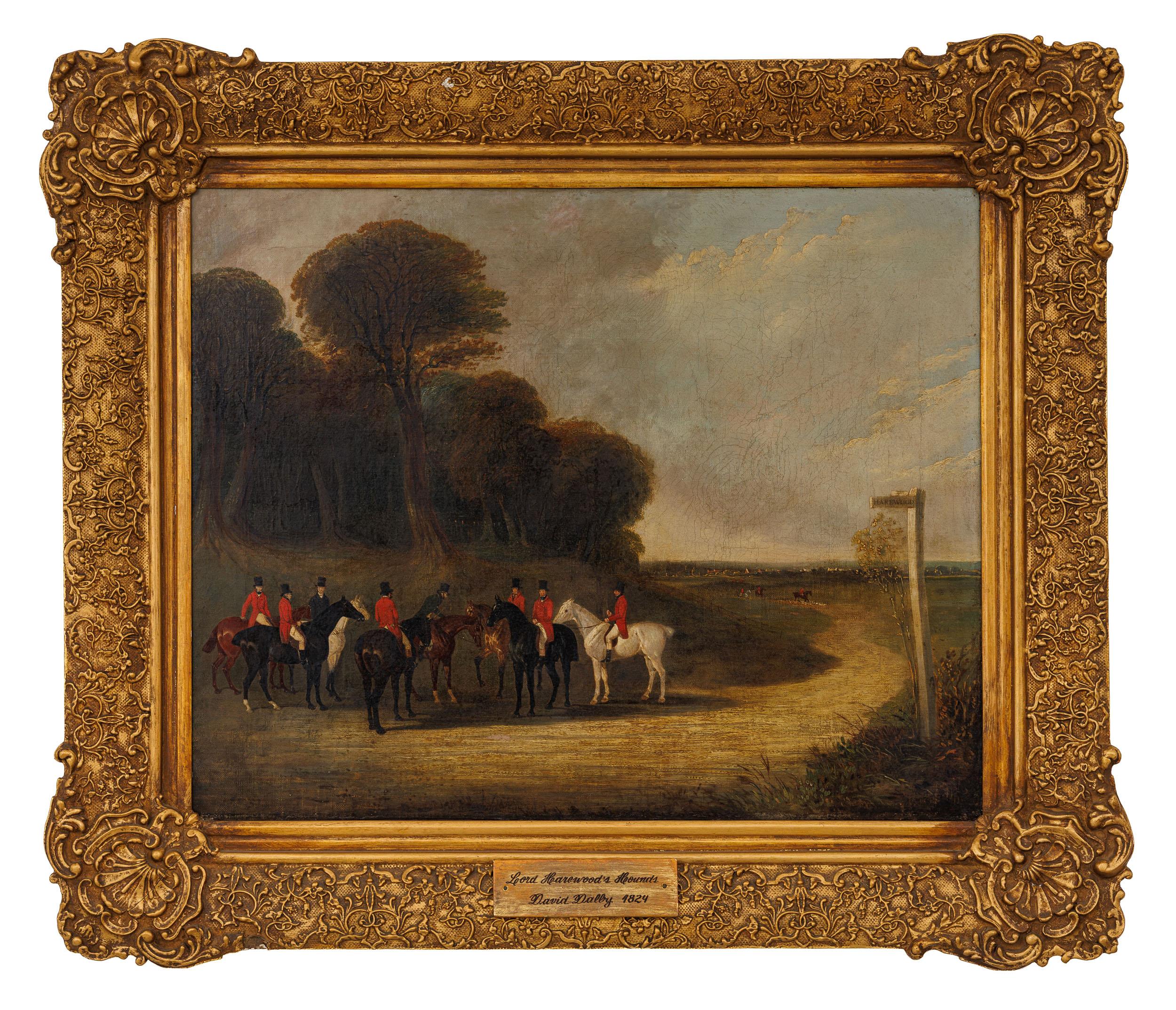 David Dalby - Lord Harewood`s Hounds, 1824, óleo sobre tela, 55 x 68 cm