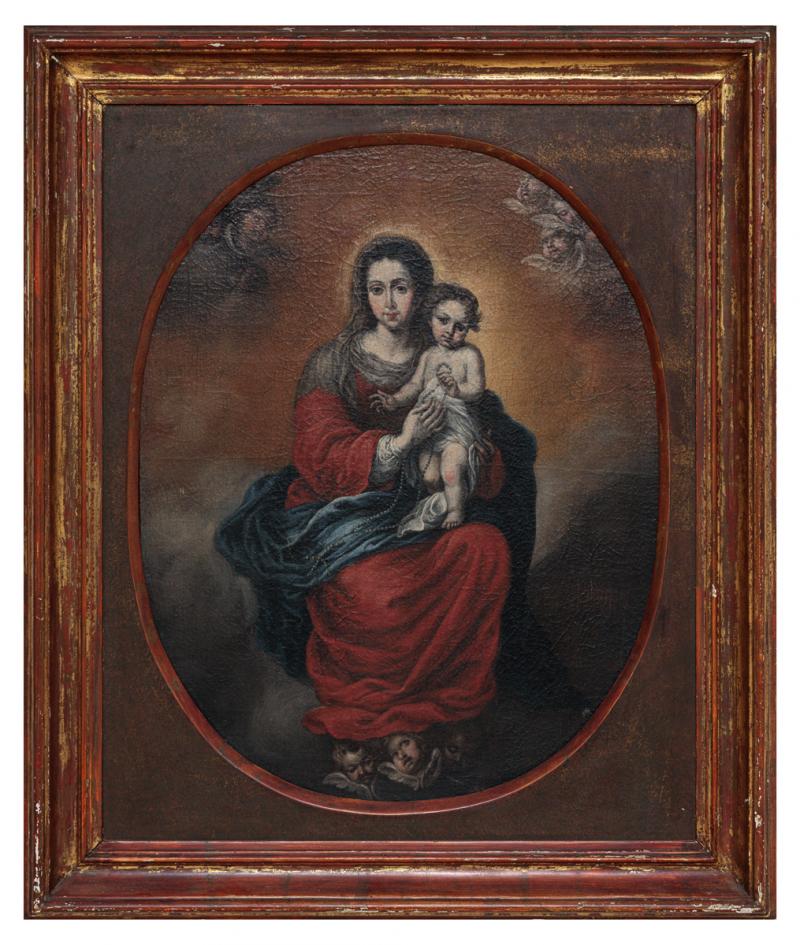 Escola Espanhola - Nossa Senhora da Conceição e Menino Jesus, séc. XVII/XVIII, óleo sobre tela, 64 x 49 cm