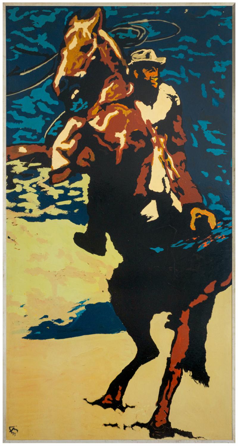 Geraldo de Barros - Arizona, 1975, Esmalte sobre offset a cores sobre papel colado sobre aglomerado e metal, 285 x 150 cm
