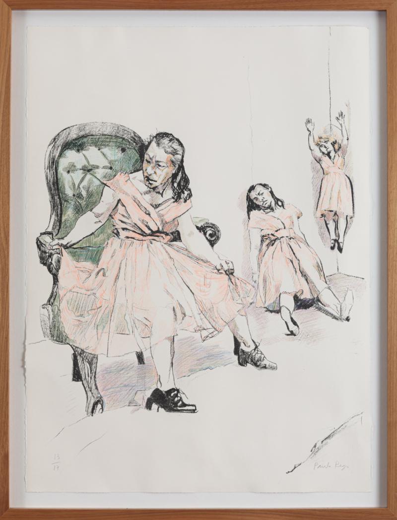 Paula Rego - The Salmon Colored Dress 2001 13/17 litogravura coloria a mão sobre papel 76 x 56 cm