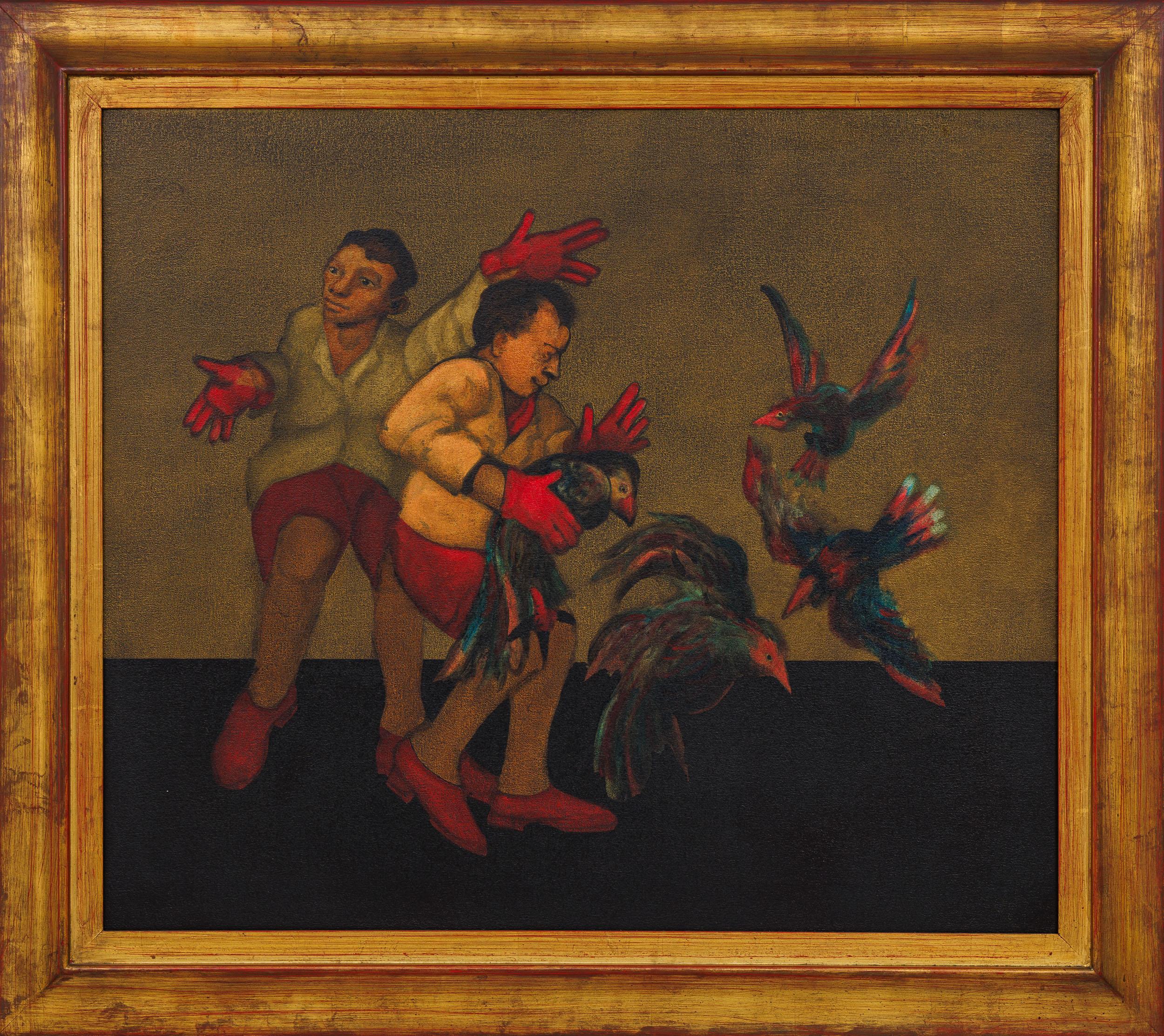 Mario Gruber - Dois personagens com pássaros, 1992, óleo sobre tela, 80 x 93 cm