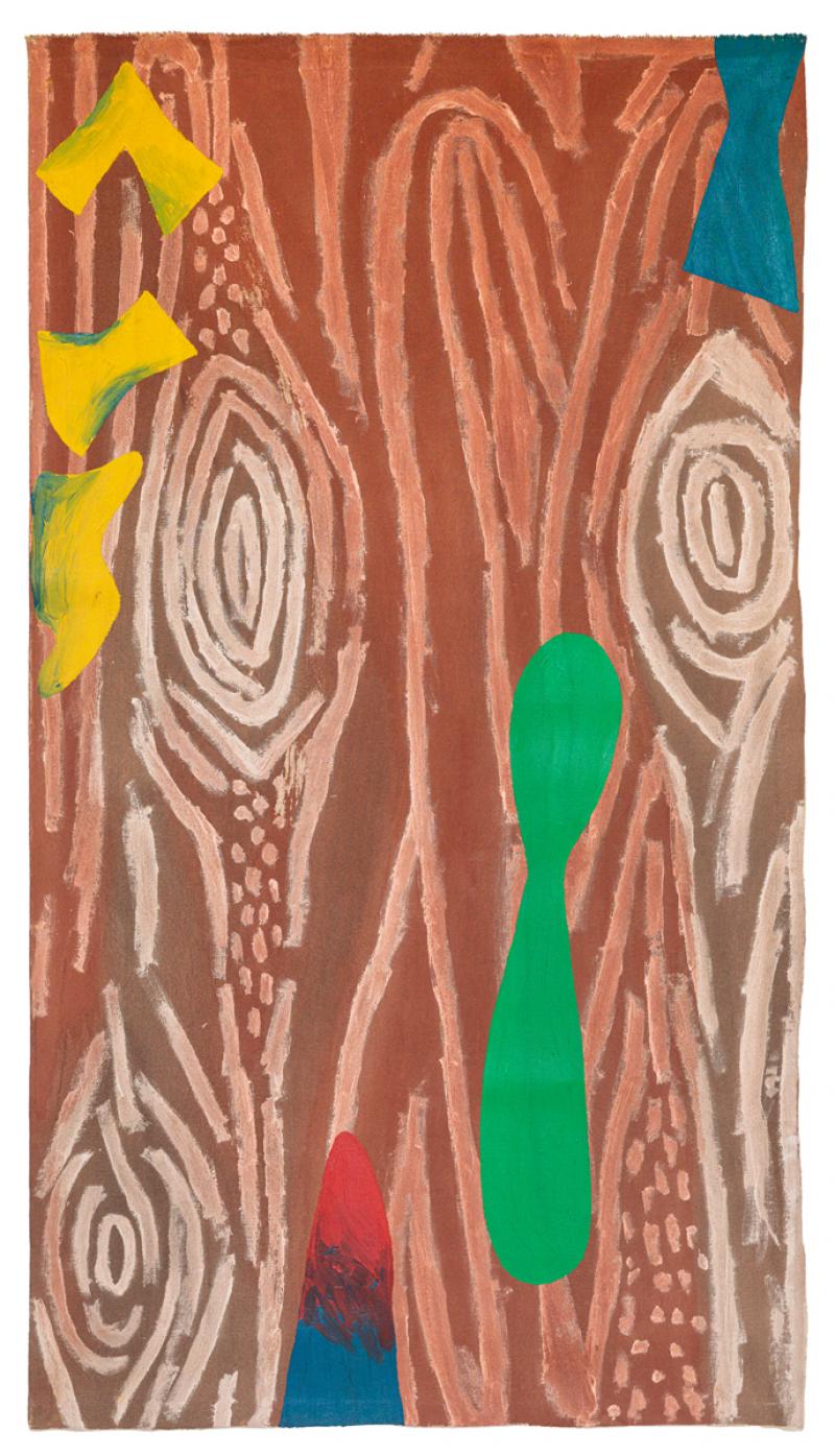 José Leonilson - Formas sobre o fundo de falsa madeira, 1985, acrílica sobre lona, 192 x 107 cm