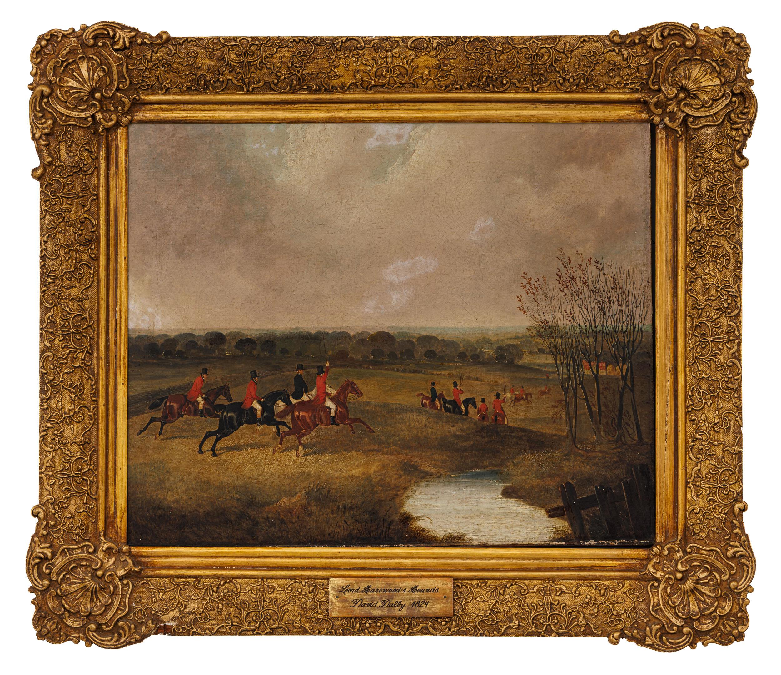 David Dalby - Lord Harewood`s Hounds, 1824, óleo sobre tela, 55 x 67 cm