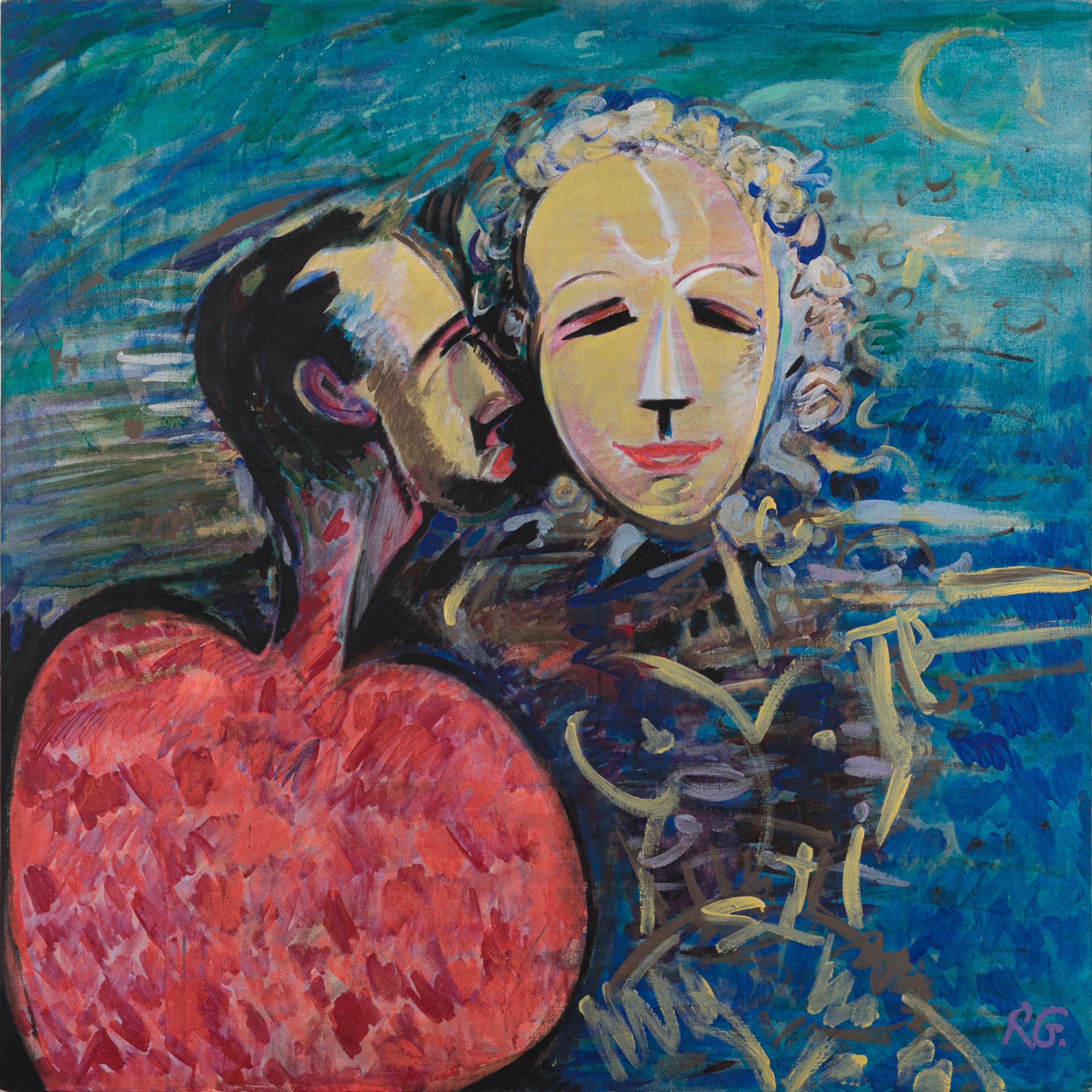 Rubens Gerchman - O Homem Coração e a Mulher Lua, 1986, óleo sobre tela colado em placa, 120 x 120 cm