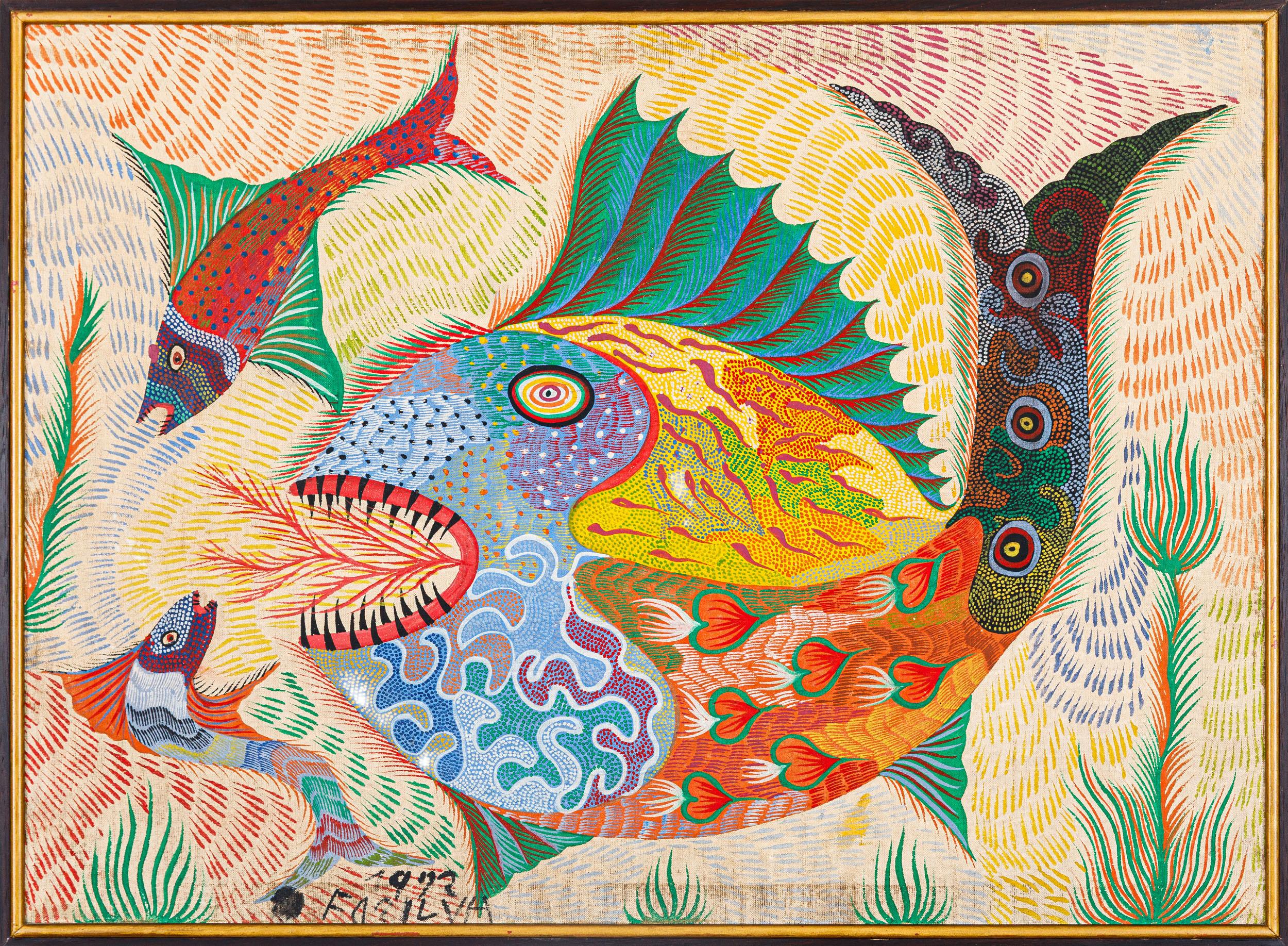 Chico da Silva - Peixes, 1972, óleo sobre tela, 50 x 70 cm