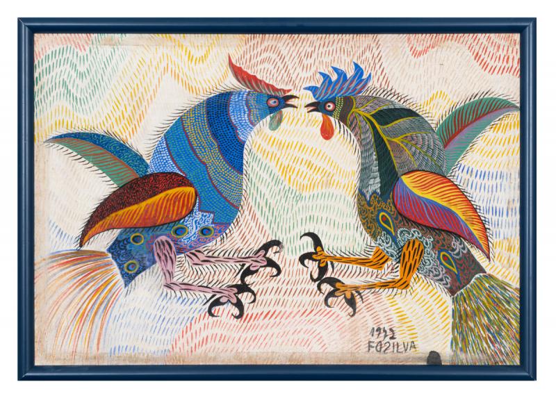Chico da Silva - Galos, 1972, guache sobre tela, 50 x 70 cm