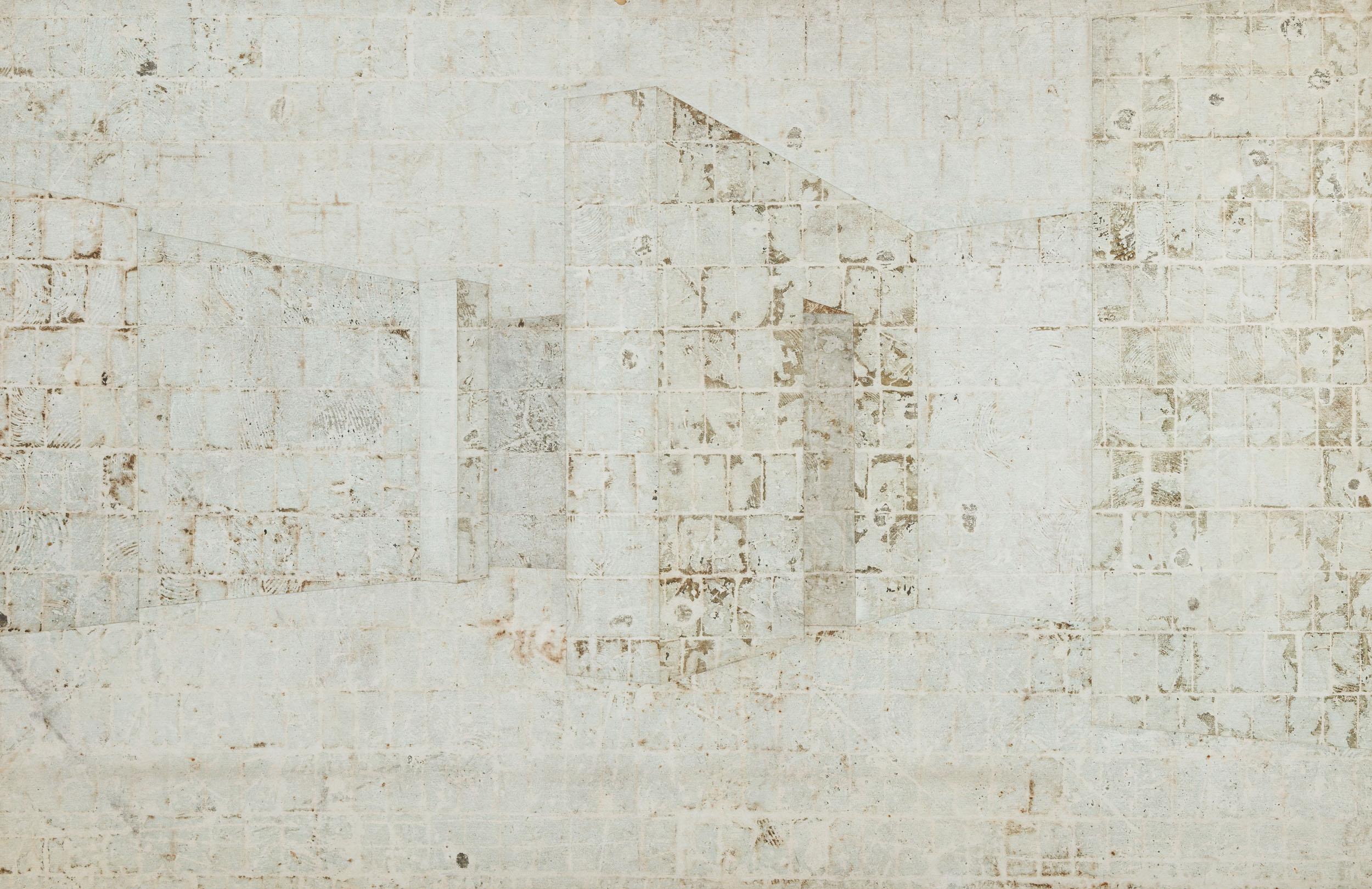 Daniel Senise - Haus Lange, Krefeld, 2001, óleo sobre monotipia de piso de cimento em tecido e médium acrílico, 130 x 200 cm