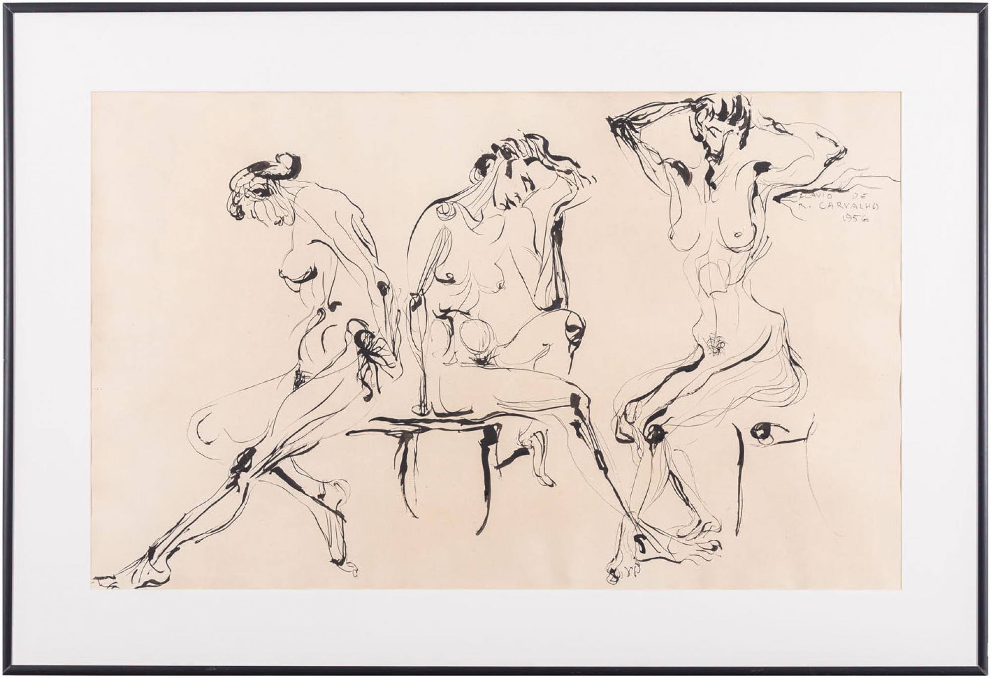Flávio de Carvalho - Figuras Femininas, 1956, nanquim sobre papel, 56 x 91 cm