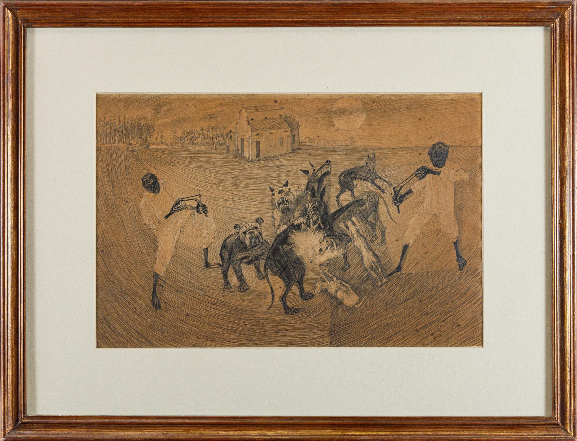 Candido Portinari - Brigas de Cachorros, 1957, desenho a grafite sobre papel, 31,5 x 46,5