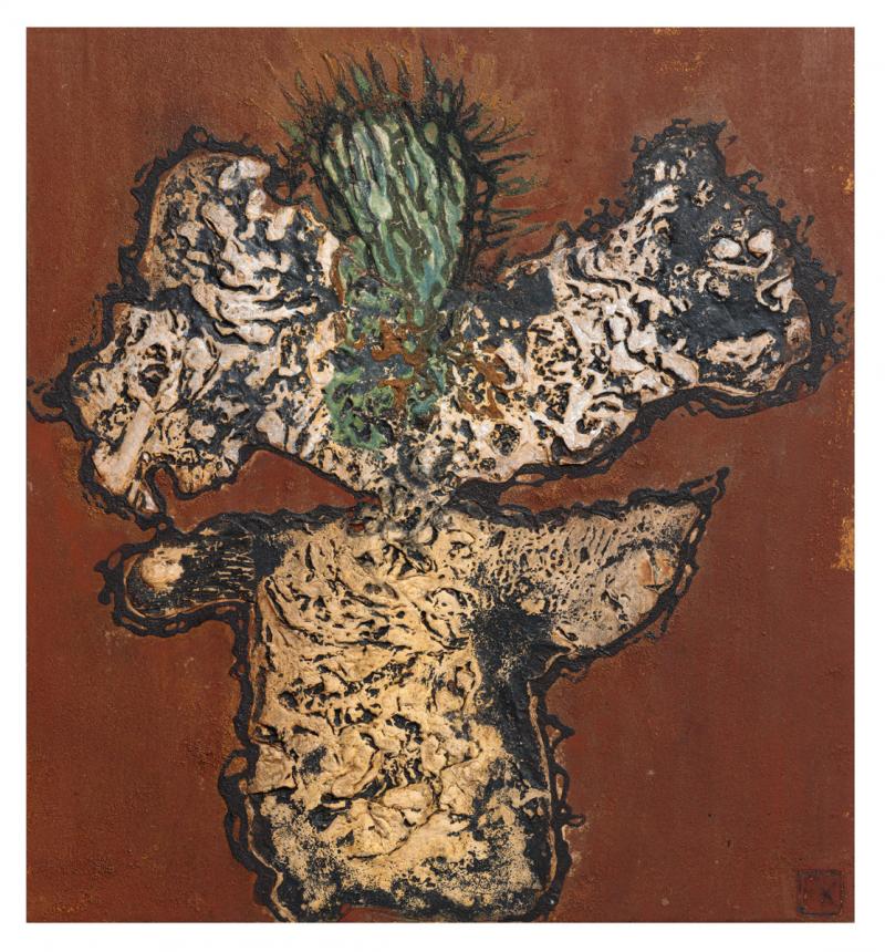 Frans Krajcberg - Sem título, 2000/2004, desenho com pigmento natural sobre madeira, 70 x 65 cm