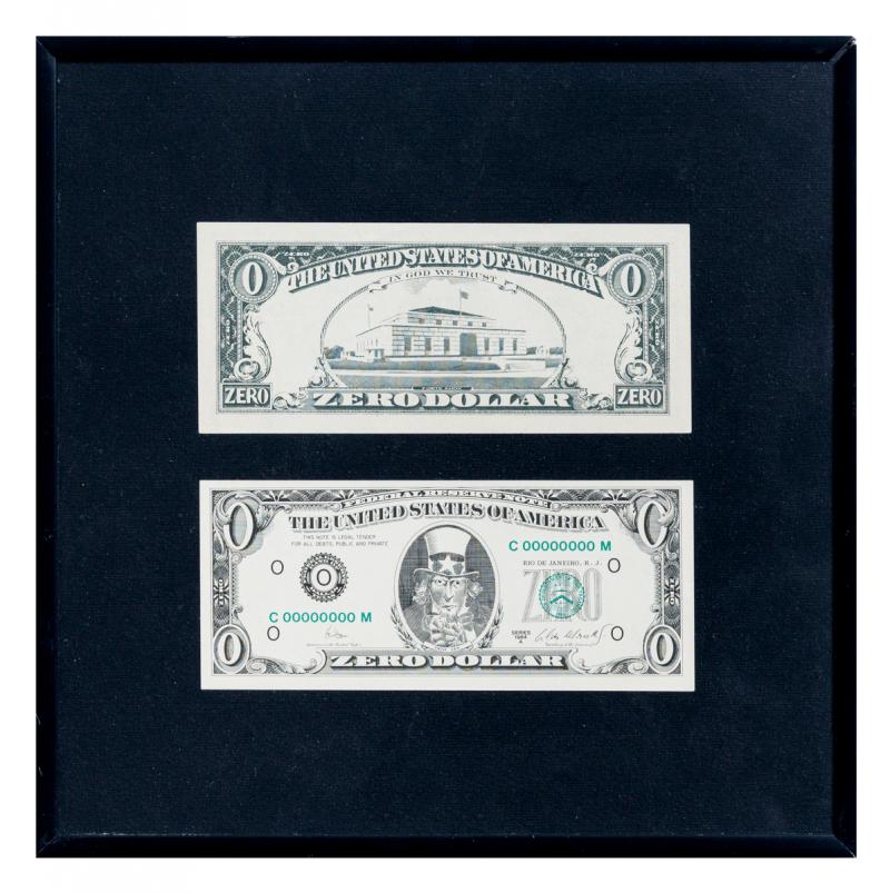 Cildo Meireles - Zero Dollar, 1984, impressão offset sobre papel, 6,5 x 15,5 cm (cada nota)