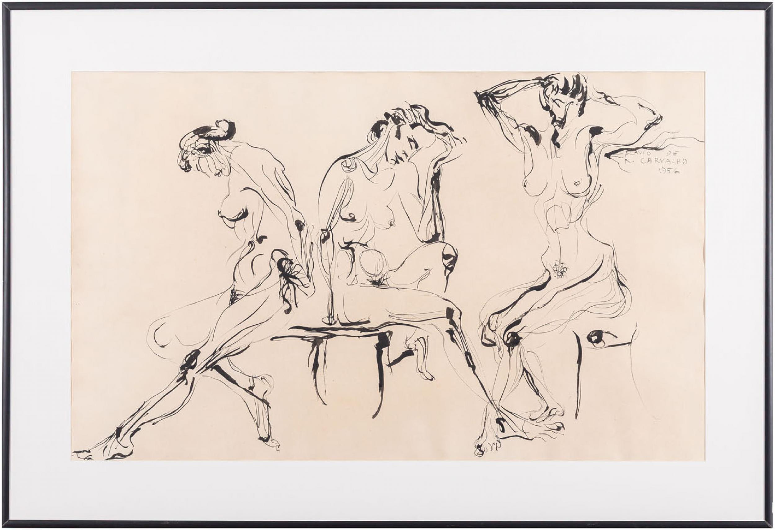 Flávio de Carvalho - Figuras Femininas, 1956, nanquim sobre papel, 56 x 91 cm