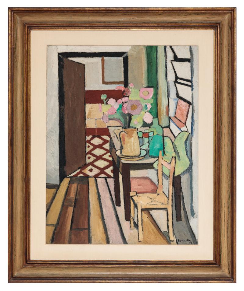 Aldo Bonadei - Interior com vaso de flores, 1965, óleo sobre tela, 85 x 66 cm