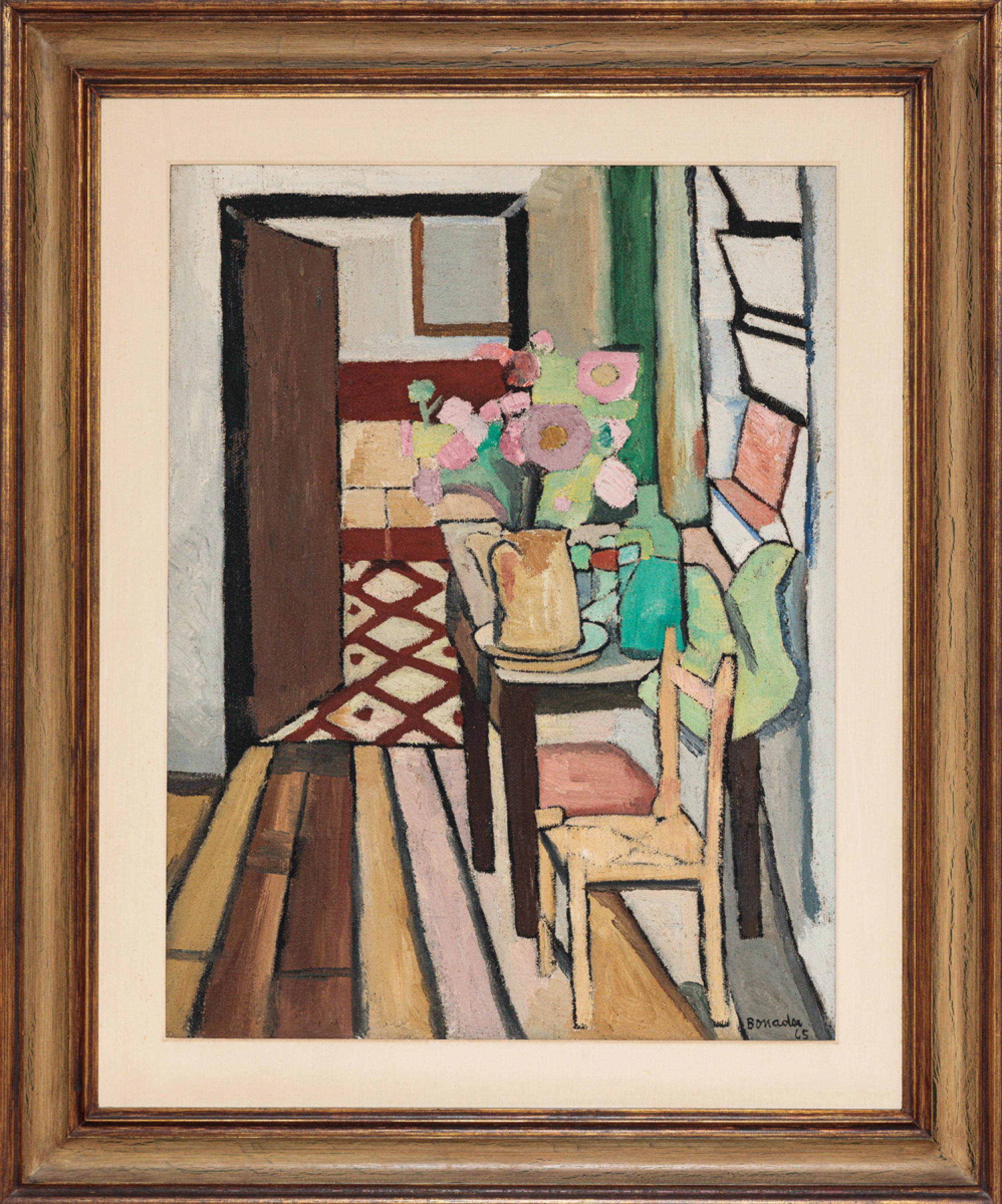 Aldo Bonadei - Interior com vaso de flores, 1965, óleo sobre tela, 85 x 66 cm