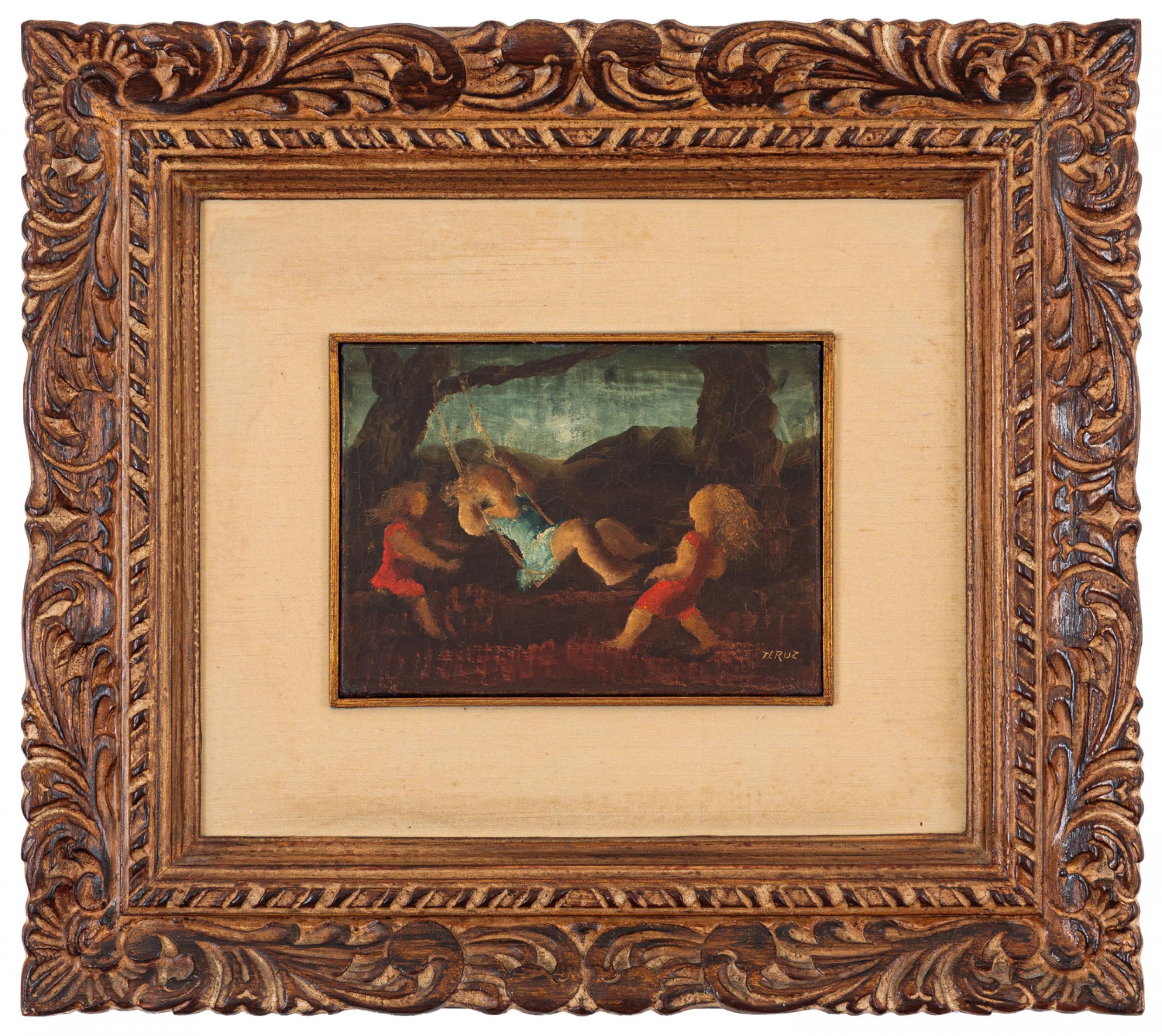 Orlando Teruz - Meninas no Balanço, 1969, óleo sobre tela, 16 x 22 cm