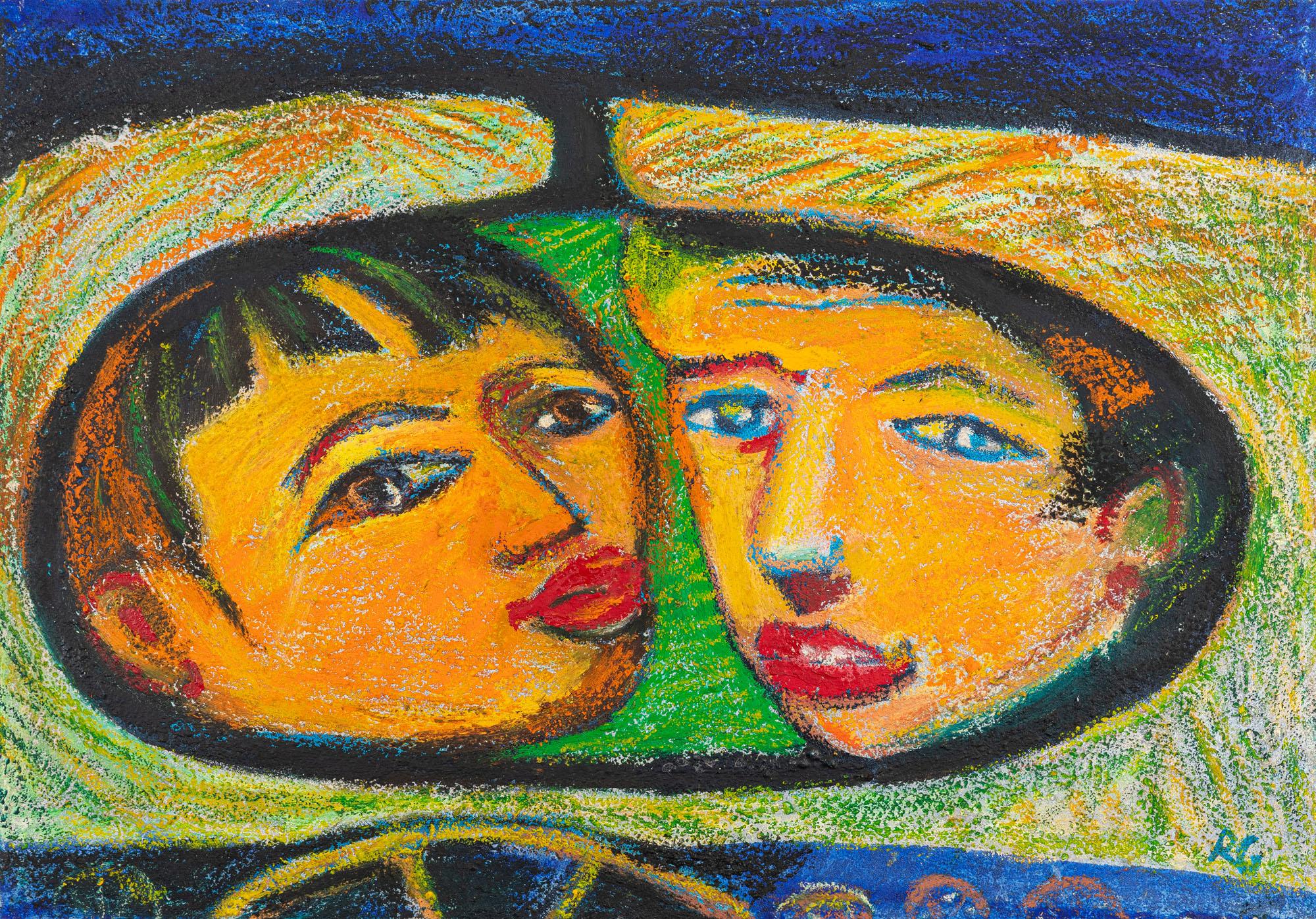 Rubens Gerchman - No retrovisor casal no coqueiral, 2005, óleo sobre tela, 70 x 100 cm