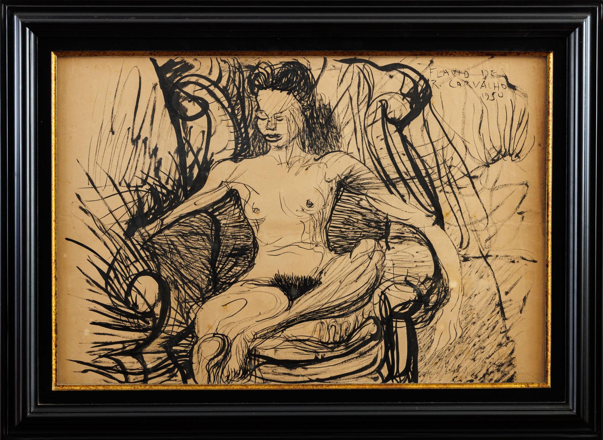 Flávio de Carvalho - Nú Feminino, 1950, nanquim sobre papel, 50 x 73 cm