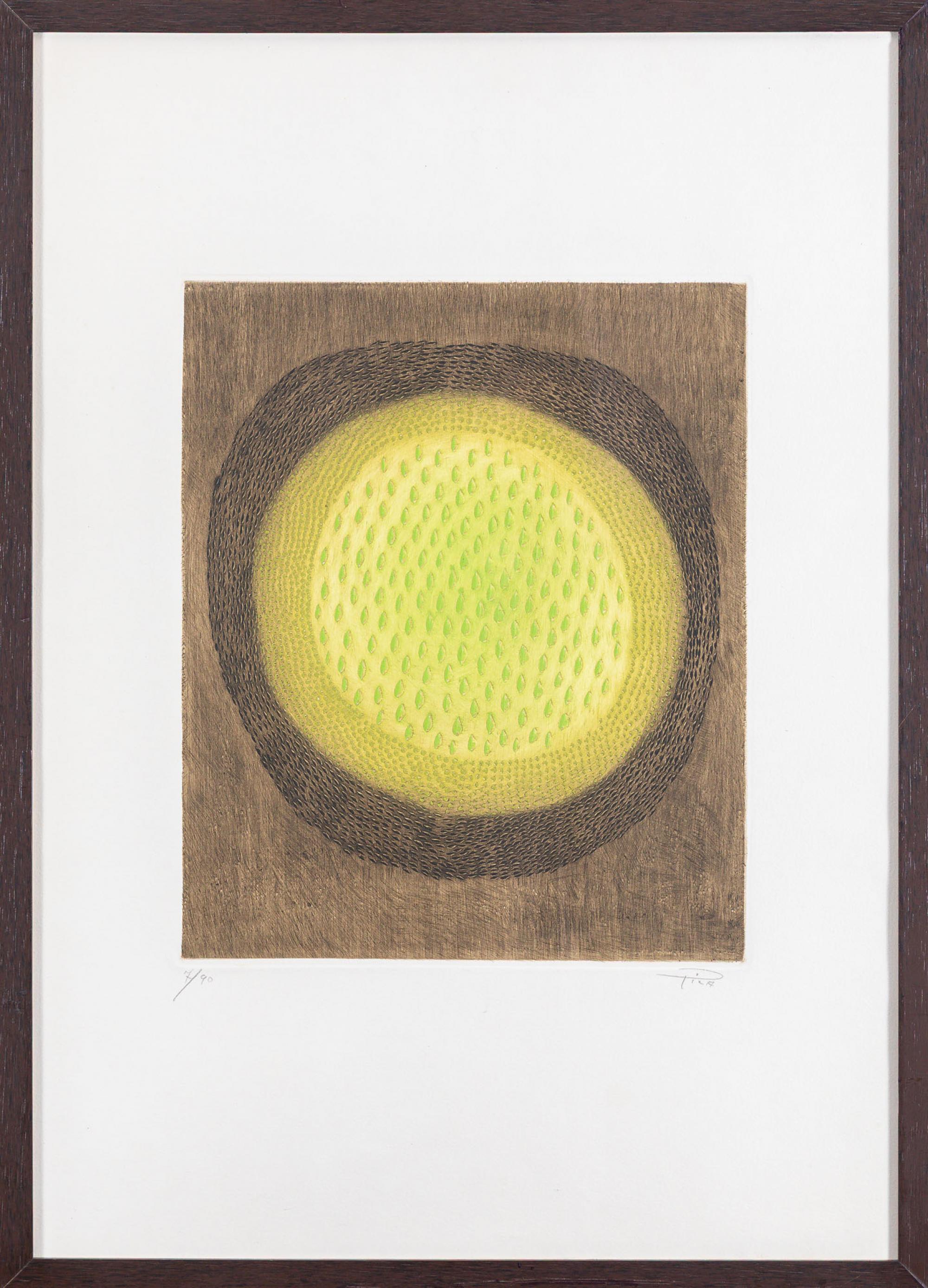 Arthur Luiz Piza - Sem título, s.d., 7/90, goiva, ponta-seca e cores sobre papel, 63 x 45 cm